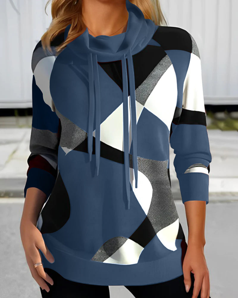 Kiana| Pull-over à la mode avec motif géométrique et col cowl