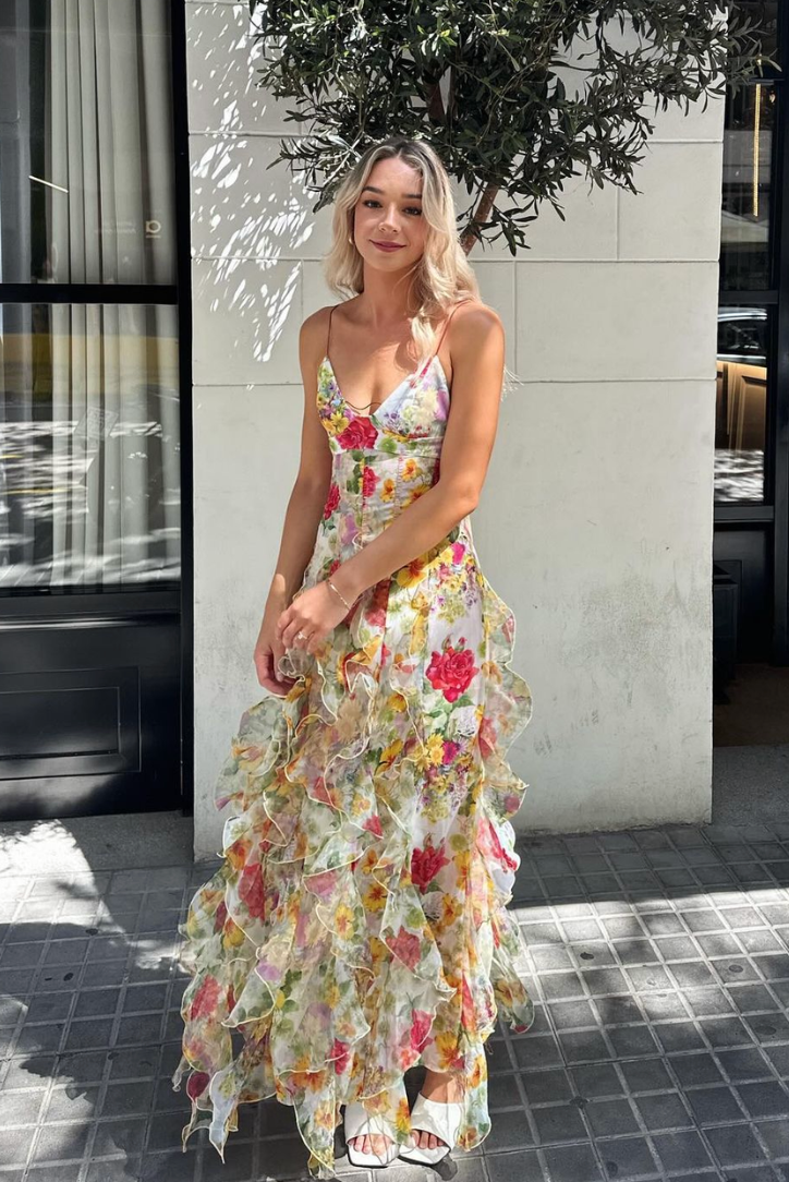 Saskia | Robe longue à volants, élégante et féminine