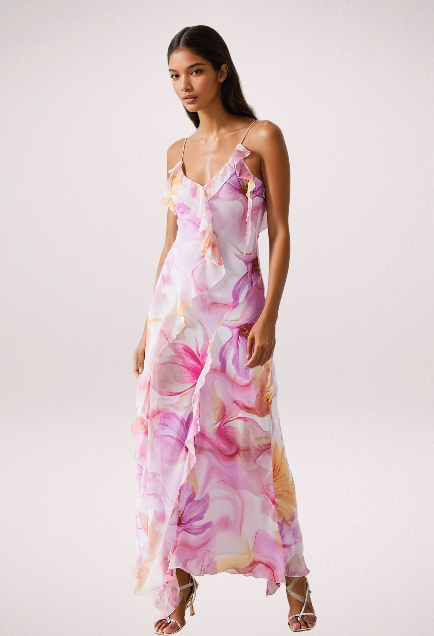 Nylah | Robe Maxi à Volants Fleuries – Charme Floral et Élégance Estivale