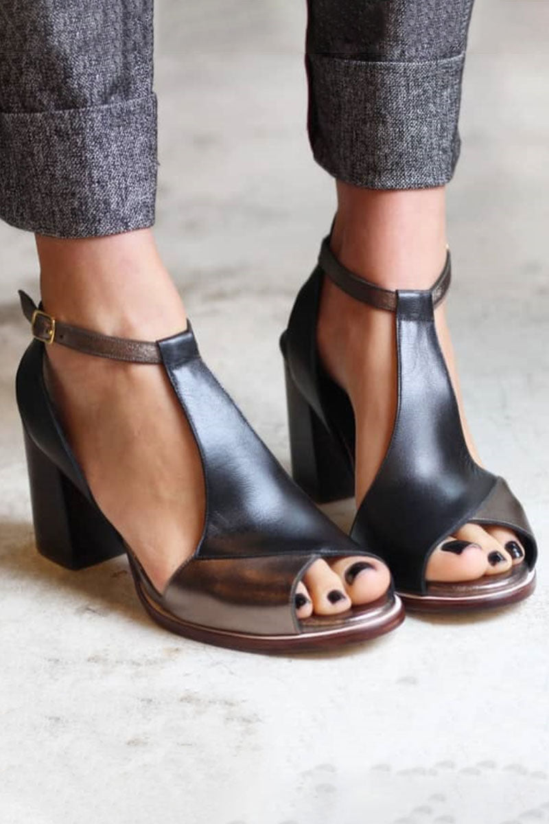 Nadaria | Sandales peep-toe patchwork noires à talon – chic et tendance