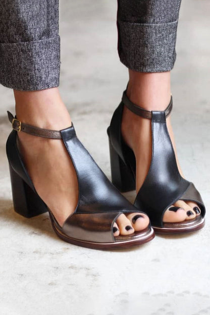 Nadaria | Sandales peep-toe patchwork noires à talon – chic et tendance