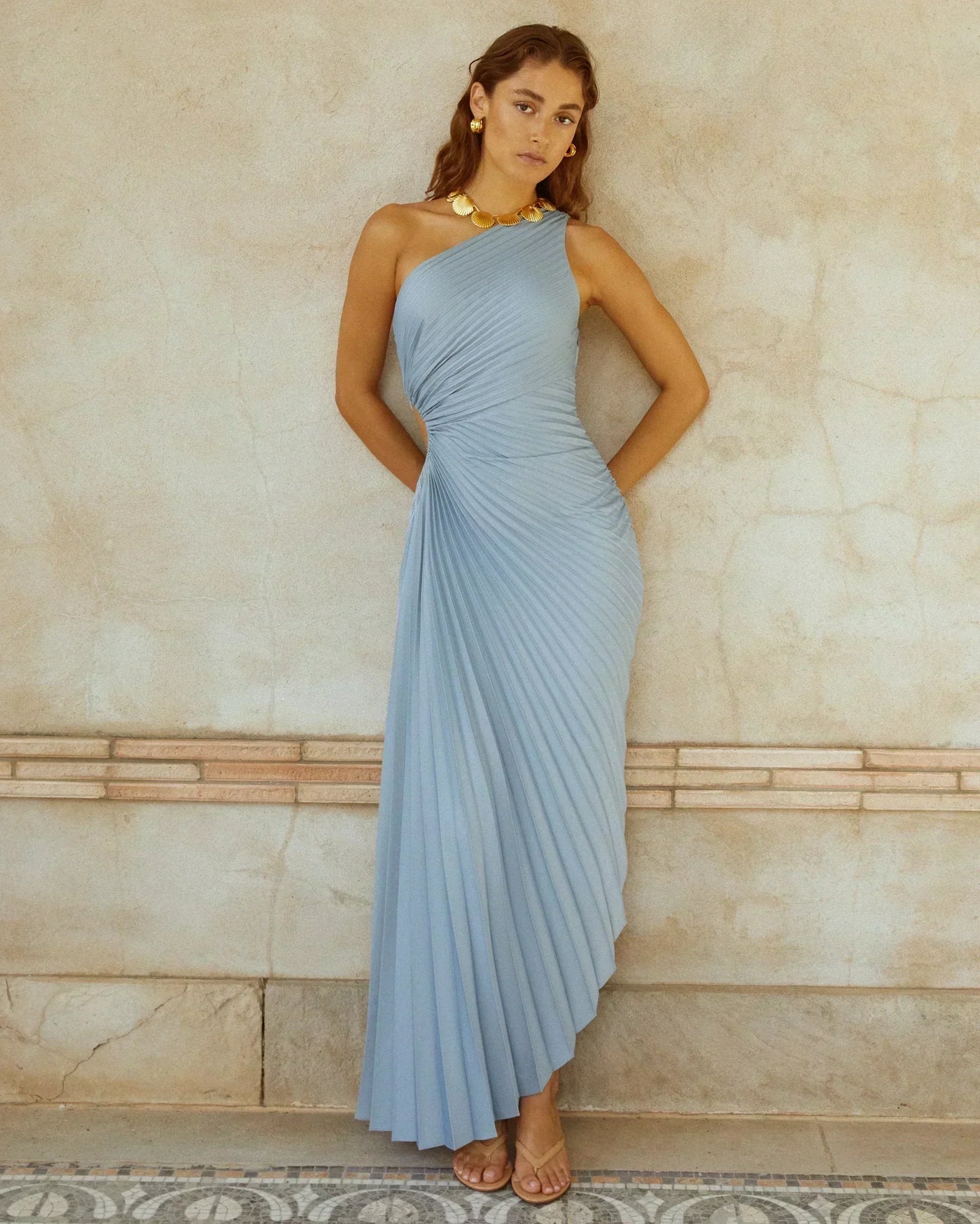 Robe midi à épaules dénudées avec manchette transparente — Billy Joan