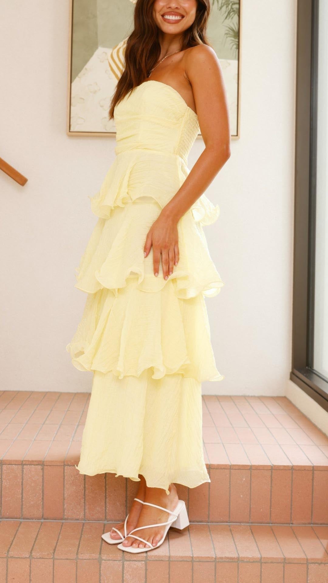 Kate | Robe longue maxi à volants en couches – élégante et féminine