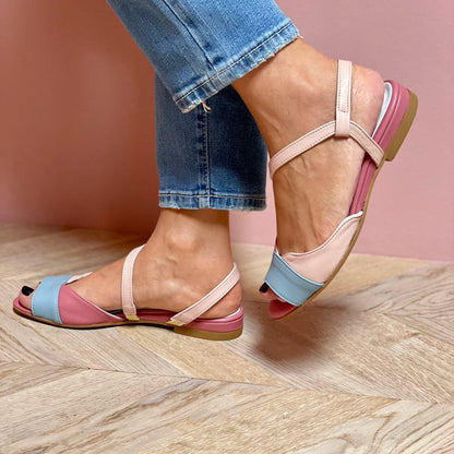 Roselina | Sandales roses asymétriques au style color block, tendance