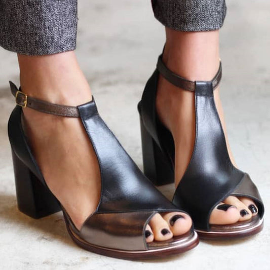 Nadaria | Sandales peep-toe patchwork noires à talon – chic et tendance