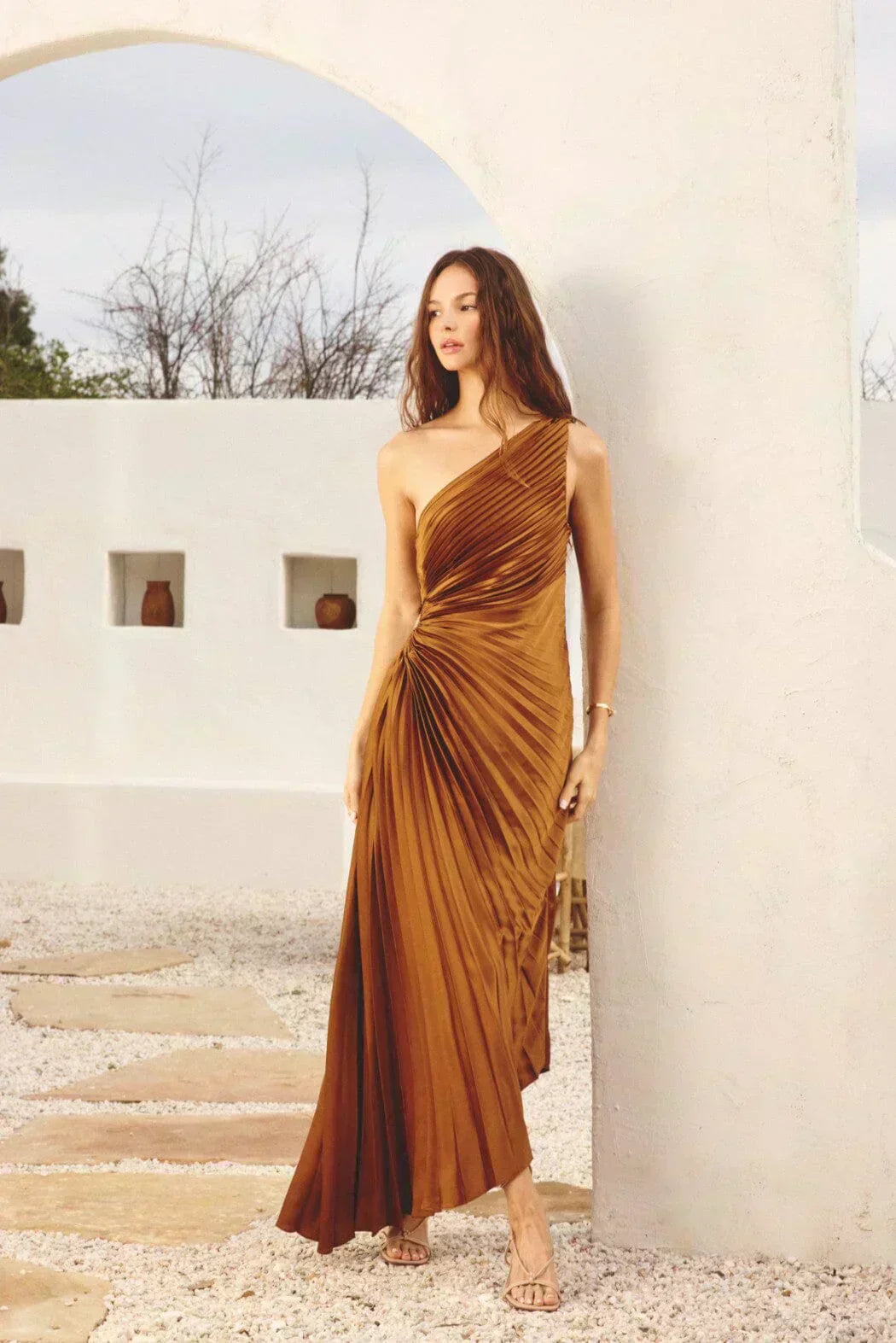 Robe midi à épaules dénudées avec manchette transparente — Billy Joan